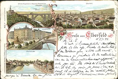 Elberfeld Wuppertal Schloss Kueppelstein Bergische Riesenbruecke Muengsten Schwebebahn Bruecke Denkmal Alte Fuhr um 1880 / Wuppertal /Wuppertal Stadtkreis