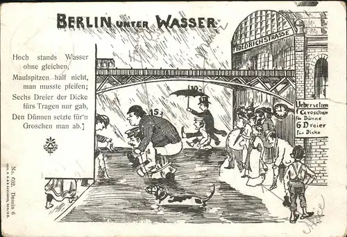 Berlin unter Wasser ueberschwemmung Friedrichstrasse Gedicht Karikatur Kat. Berlin