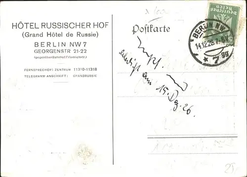 Berlin Hotel Russischer Hof Kat. Berlin