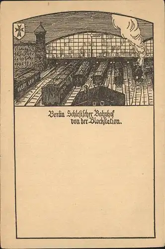 Berlin Schlesischer Bahnhof Blockstation Zug Wohlfahrtskarte Bahnhofsmission Zeichnung Kat. Berlin