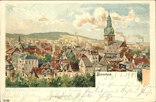 Bielefeld Ortsansicht mit Kirche Kuenstlerkarte Kat. Bielefeld