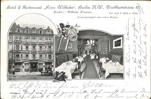 Berlin Hotel Restaurant Prinz Wilhelm Kat. Berlin
