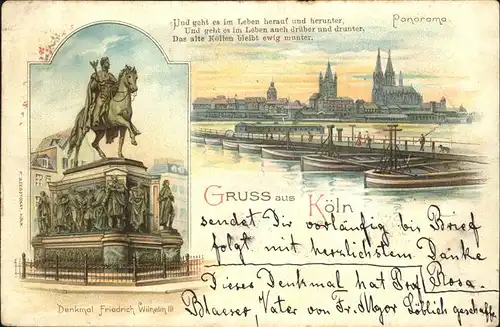 Koeln Rhein Dom Bruecke Rhein Schiffe Denkmal Friedrich Wilhelm 3. Kat. Koeln