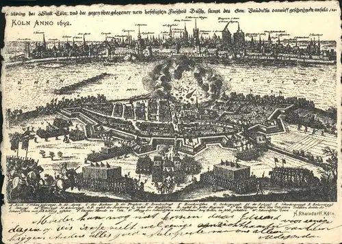 Koeln Rhein Stich von 1692 Kat. Koeln