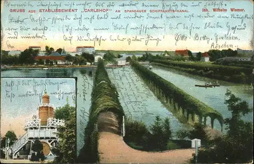 Spandau Etablissement Carlshof Schiffahrtskanal Wilhelm Wiemer Kat. Berlin