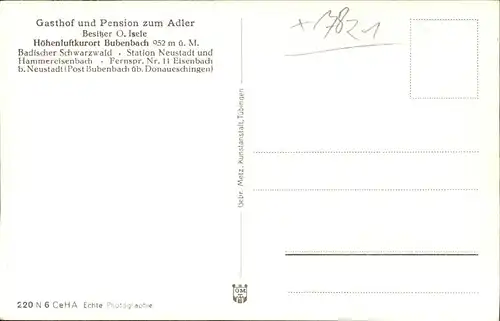Bubenbach Gasthof Pension zum Adler O.Isele Kat. Eisenbach (Hochschwarzwald)