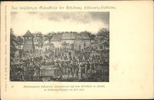 Schleswig Holstein Hamburgische Infanterei auf Kirchhof zu Atzbuel / Schleswig /Schleswig-Flensburg LKR