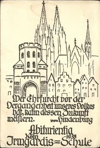 Koeln Rhein Abiturientia 1938 Irmgardis Schule Zeichnung Kat. Koeln