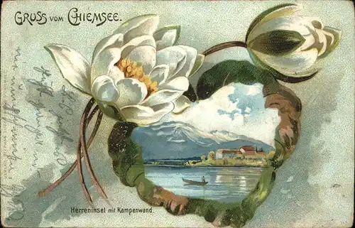 Chiemsee Herreninsel mit Kampenwald Kat. Chiemsee