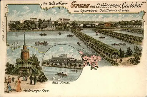 Spandau Etablissement Carlshof Schiffahrts Kanal Glaspalast Heidelberger Fass Kat. Berlin