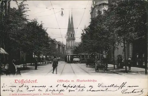 Duesseldorf Oststrasse mit Marienkirche Strassenbahn Pferdedroschke Kat. Duesseldorf