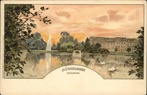 Duesseldorf Hofgarten Teich Schwan Schloss Kuenstlerkarte Grothe Kat. Duesseldorf