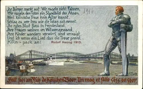 Koeln Rhein Koelnische Bauer in Eisen 1915 Rheinbruecke Gedicht Rudolf Herzog Kat. Koeln