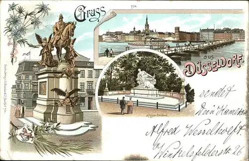 Duesseldorf Kaiser Wilhelm Denkmal Kriegerdenkmal Rheinbruecke Kirche Dampfer Kat. Duesseldorf