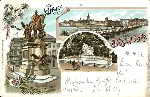 Duesseldorf Kaiser Wilhelm Denkmal Kriegerdenkmal Rheinbruecke Kirche Dampfer Kat. Duesseldorf