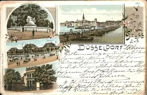 Duesseldorf Kriegerdenkmal Bahnhof Malkasten Kuenstlerverein Rheinbruecke Schiff Kat. Duesseldorf