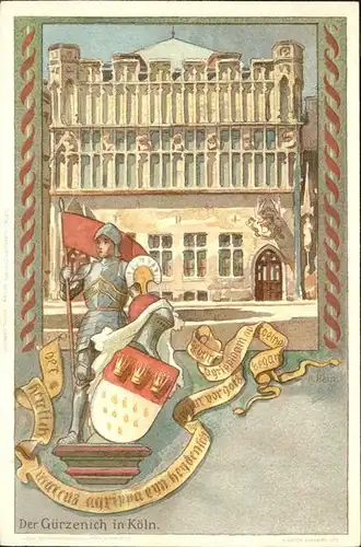 Koeln Rhein Guerzenich Festhalle Ritter Wappen Kuenstlerkarte Kat. Koeln