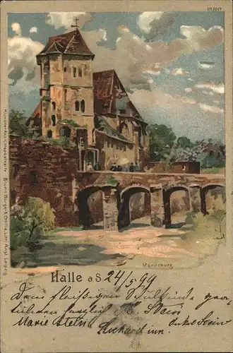 Halle Saale Burg Ruine Moritzburg Kuenstlerkarte Kat. Halle
