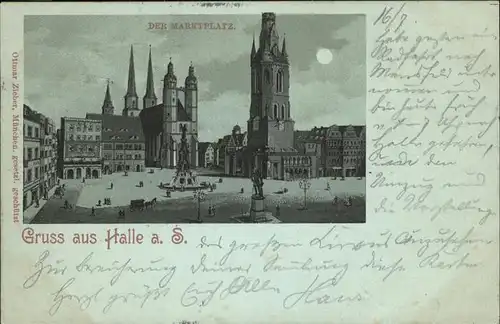 Halle Saale Marktplatz Kirche Denkmal im Mondschein Kat. Halle