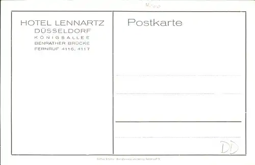 Duesseldorf Hotel Lennartz Kuenstlerkarte nach einem oelgemaelde von Hans Seyppel Kat. Duesseldorf