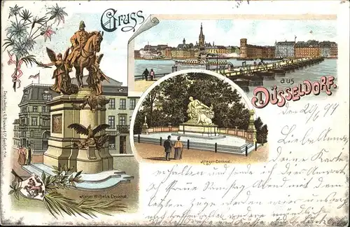 Duesseldorf Kaiser Wilhelm Denkmal Kriegerdenkmal Rheinbruecke Dampfer Kat. Duesseldorf