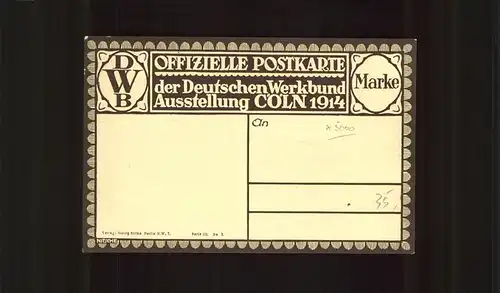 Koeln Rhein Deutscher Werkbund Ausstellung 1914 Cafe Restaurant Zeichnung Kat. Koeln