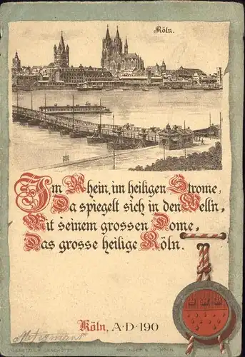 Koeln Rhein Schiffsbruecke Dom Gedicht Siegel Kat. Koeln