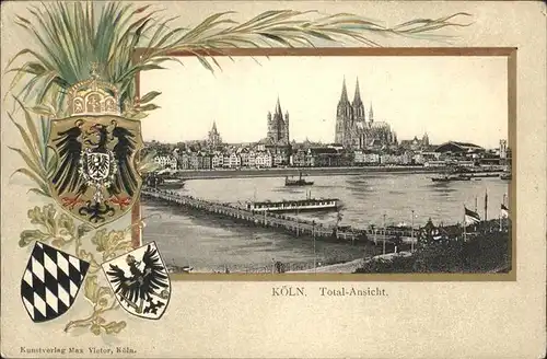 Koeln Rhein Totalansicht Schiffsbruecke Dom Wappen Kat. Koeln