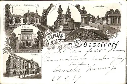 Duesseldorf Mariensaeule Maximilianskirche Malkasten Kuenstlerverein Jesuitenkirche Ratinger Tor Schloss Jaegerhof Giebel Tonhalle Kat. Duesseldorf