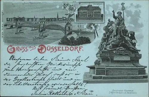 Duesseldorf Neue Rheinbruecke im Mondschein Staendehaus Provinzial Denkmal Kat. Duesseldorf