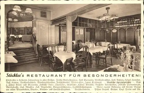 Berlin Stoecklers Restaurant Weingrosshandlung  Kat. Berlin