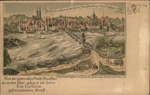 Frankfurt Oder Panorama um 1548 Kuenstlerkarte Kat. Frankfurt Oder