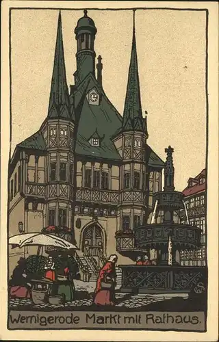 Wernigerode Harz Markt mit Rathaus Kat. Wernigerode