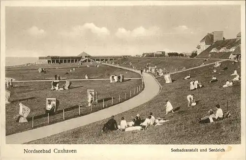 wz37369 Cuxhaven Nordseebad Nordseebad Badeanstalt Seedeich Strandkoerbe  Kategorie. Cuxhaven Alte Ansichtskarten