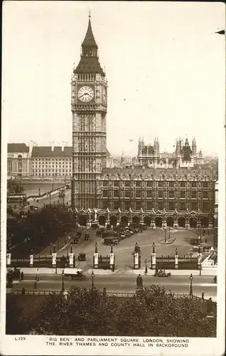 London Big Ben and Parliament Square River Thames County Hall Kat. City of London