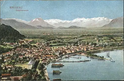 Bregenz Vorarlberg Gesamtansicht mit Alpenblick Bodensee Hafen Kat. Bregenz