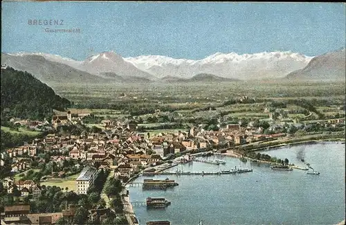 Bregenz Vorarlberg Gesamtansicht mit Alpenblick Bodensee Hafen Kat. Bregenz