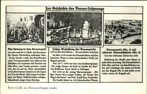 Donaueschingen Geschichte des Donau Ursprungs Donauquelle Gedicht Kat. Donaueschingen