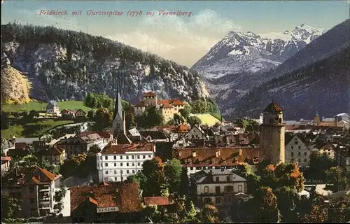 Feldkirch Vorarlberg Blick ueber die Stadt mit Gurtisspitze Kirche Turm Kat. Feldkirch