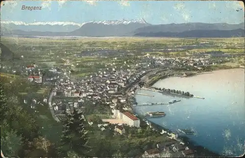 Bregenz Vorarlberg Gesamtansicht mit Alpenpanorama Hafen Bodensee Kat. Bregenz