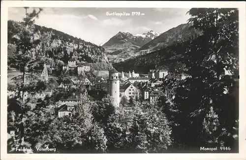 Feldkirch Vorarlberg Ortsansicht mit Kirche Turm Schattenburg Gurtisspitze Kat. Feldkirch