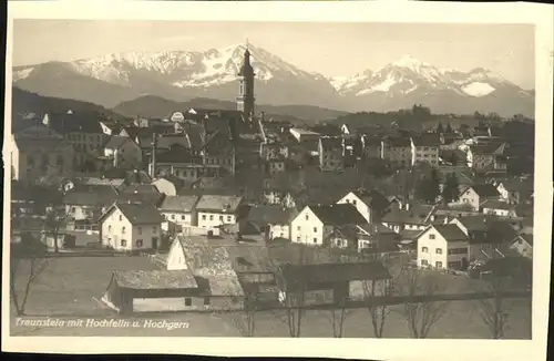 Traunstein Oberbayern Ortsansicht mit Kirche Hochfelln und Hochgern Chiemgauer Alpen Kat. Traunstein