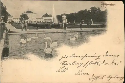 Muenchen Schlosspark Numphenburg Teich Schwan Fontaene Kat. Muenchen