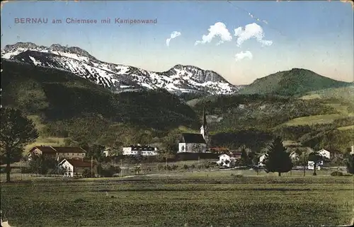 Bernau Chiemsee Ortsansicht mit Kirche Kampenwand Chiemgauer Alpen Kat. Bernau a.Chiemsee