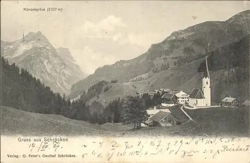 Schroecken Vorarlberg Ortsansicht mit Kirche Kuenzelspitze Kat. Schroecken
