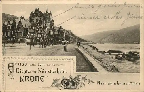 Assmannshausen Dichter Kuenstlerheim "Krone" Uferpromenade / Ruedesheim am Rhein /