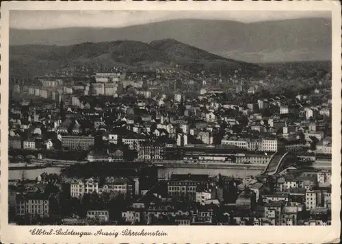 Aussig Tschechien Blick ueber die Stadt Elbe Bruecke Schreckenstein Elbtal Sudetengau Kat. Usti nad Labem