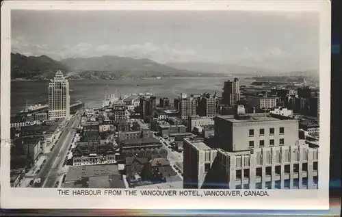 Vancouver British Columbia Harbour from the Vancouver Hotel Kat. Vancouver