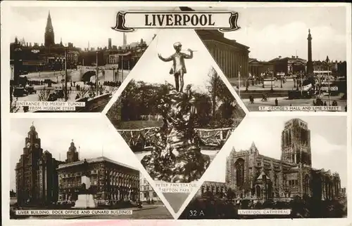 Liverpool Peter Pan Statue Cathedral St. Georges Hall Kat. Liverpool
