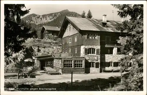 Schliersee Wurzhuette gegen Brecherspitz Kat. Schliersee